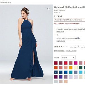 NWT High-Neck Chiffon Bridesmaid Dress w. Cascade